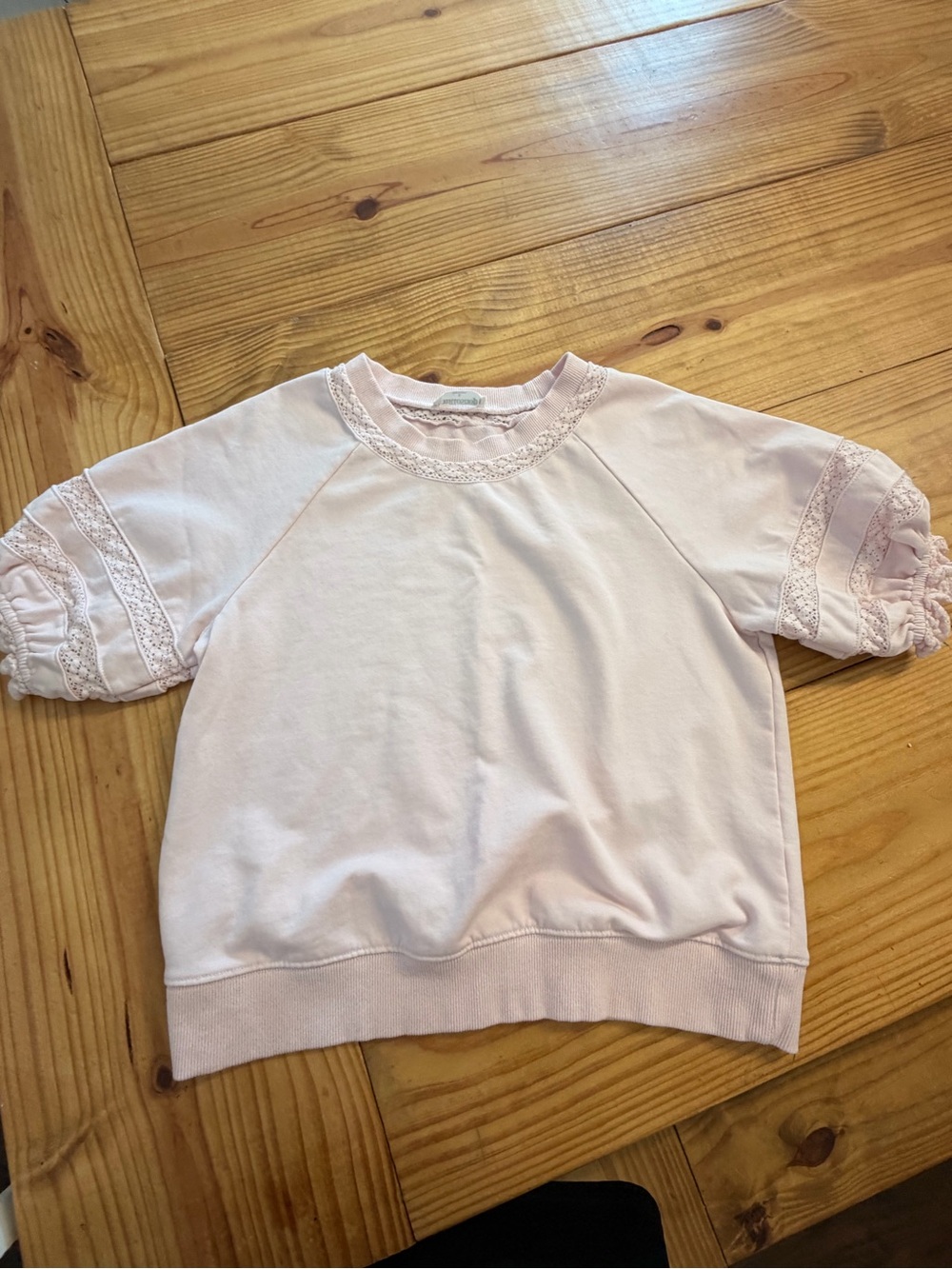 mittoshop Pale Pink Puff Sleeve Lace Trim Sweatshirt
